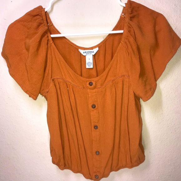 Arizona Jean Company Tops - Crochet Trim Orange Blouse